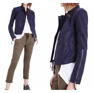 Free People Women's Long Sleeves Cool & Clean Moto Vegan Jacket Navy Blue Size 6